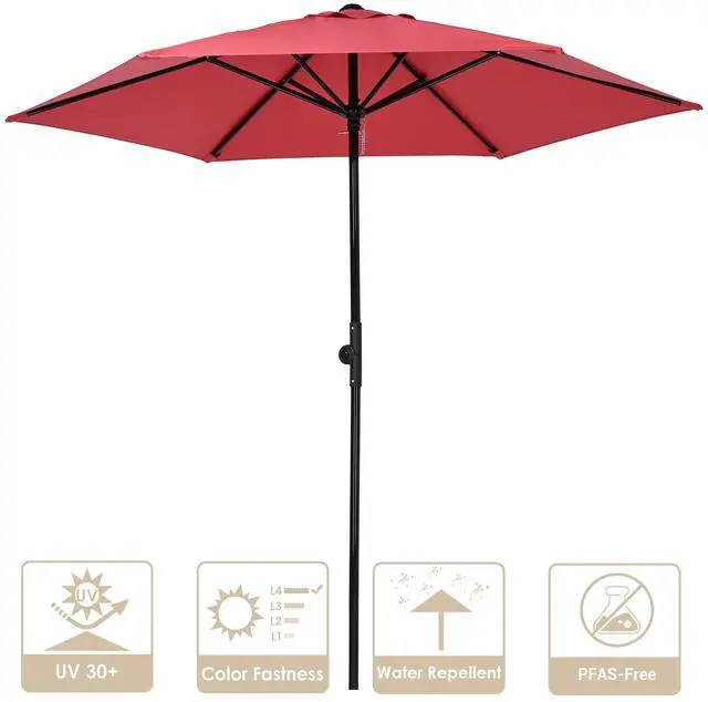 Alt view image 3 of 7 - Yescom 7.5ft Outdoor Patio Umbrella with Base Included Heavy Duty Weighted Stand Holder with Scale Tilt Sunshade Garden Parasol for Yard Deck Market Pool Red