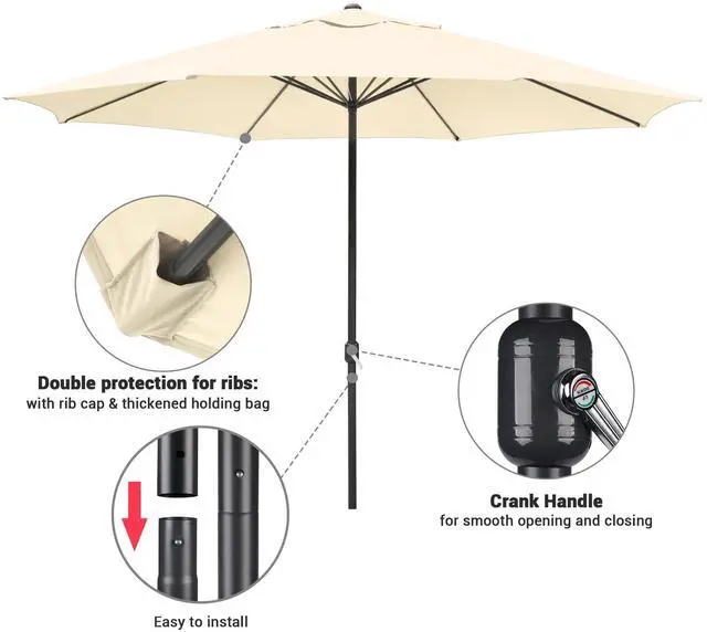 Alt view image 4 of 7 - Yescom 13 Ft Aluminum Patio Umbrella 8 Ribs Table Parasol Crank Outdoor Garden