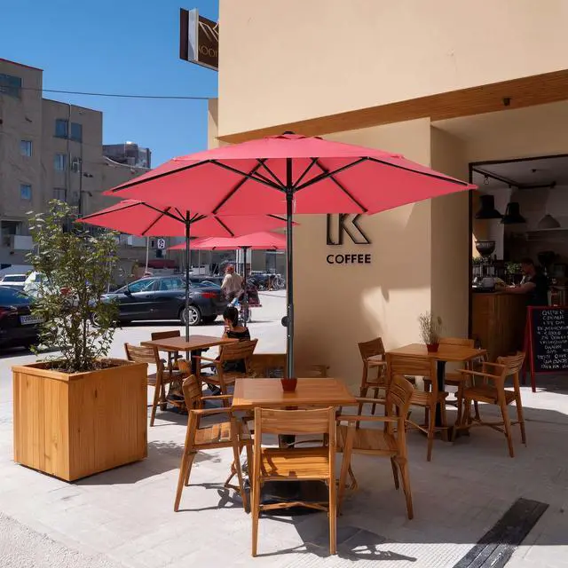 Alt view image 2 of 7 - Yescom 7.5 Ft Outdoor Patio Umbrella 6 Ribs with Scale Tilt Button Strap UV30+ Sunshade Garden Parasol for Yard Deck Market Pool Red