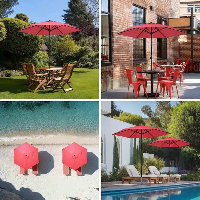 Alt view image 3 of 7 - Yescom 7.5 Ft Outdoor Patio Umbrella 6 Ribs with Scale Tilt Button Strap UV30+ Sunshade Garden Parasol for Yard Deck Market Pool Red