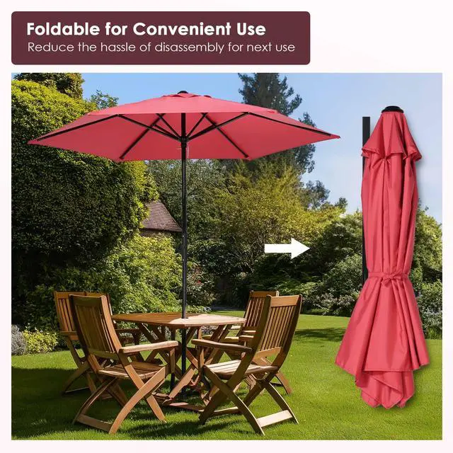 Alt view image 7 of 7 - Yescom 7.5 Ft Outdoor Patio Umbrella 6 Ribs with Scale Tilt Button Strap UV30+ Sunshade Garden Parasol for Yard Deck Market Pool Red