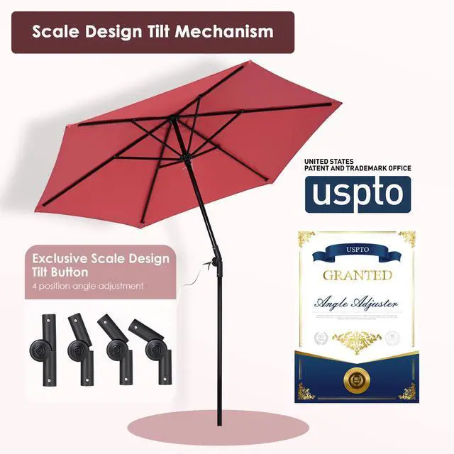 Alt view image 4 of 7 - Yescom 7.5 Ft Outdoor Patio Umbrella 6 Ribs with Scale Tilt Button Strap UV30+ Sunshade Garden Parasol for Yard Deck Market Pool Red