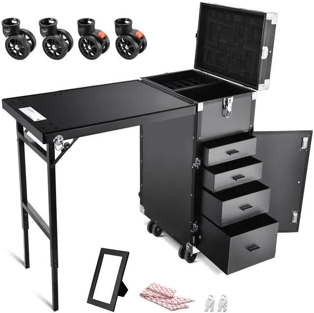 Main image of Byootique Aluminum Rolling Nail Table with 4 pcs Replacement Wheels Portable