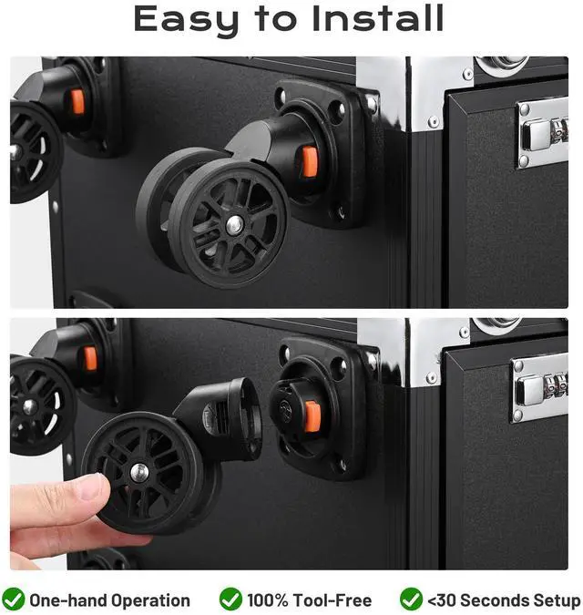 Alt view image 3 of 7 - Byootique Aluminum Rolling Nail Table with Train Case Cosmetic Organizer Black