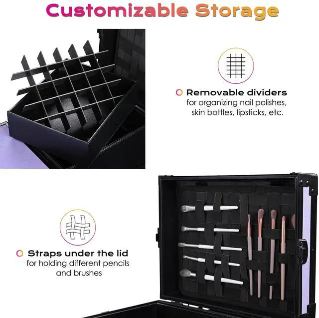 Alt view image 4 of 7 - Byootique Rolling Makeup Train Case Nail Table w/ 4pcs Replacement Wheels Purple