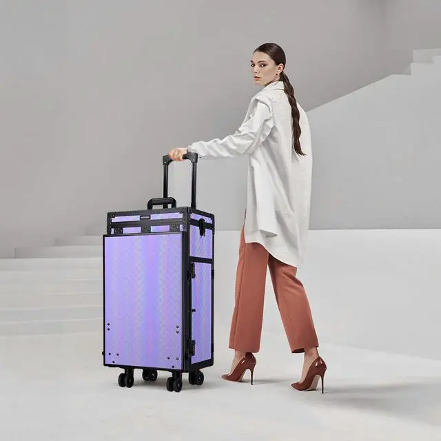 Alt view image 7 of 7 - Byootique Rolling Makeup Train Case Nail Table w/ 4pcs Replacement Wheels Purple