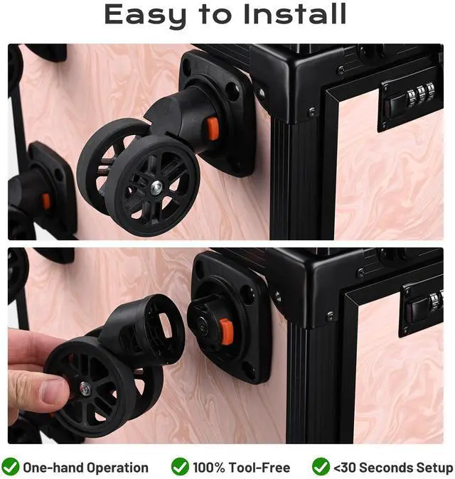 Alt view image 3 of 7 - Byootique Rolling Cosmetic Case Nail Table Kit w/ 4 pcs Replacement Wheels Pink