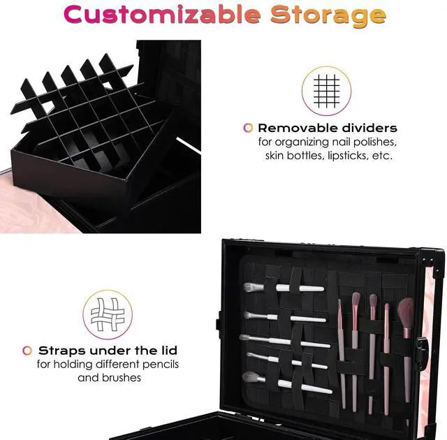 Alt view image 4 of 7 - Byootique Rolling Cosmetic Case Nail Table Kit w/ 4 pcs Replacement Wheels Pink