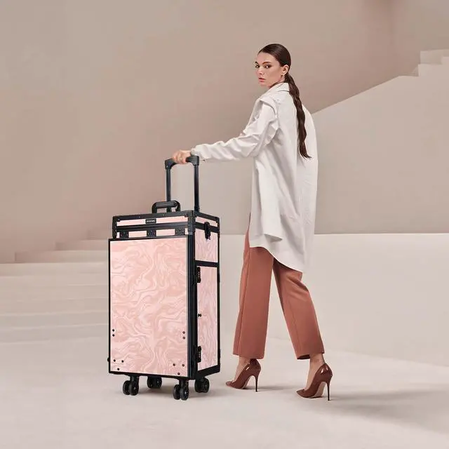 Alt view image 7 of 7 - Byootique Rolling Cosmetic Case Nail Table Kit w/ 4 pcs Replacement Wheels Pink