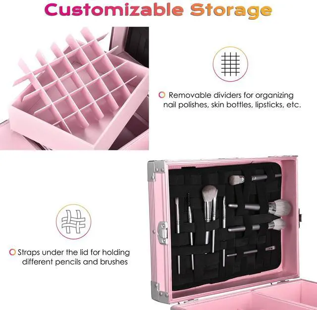 Alt view image 4 of 7 - Byootique Rolling Cosmetic Case Nail Table with 4 pcs Replacement Wheels Pink