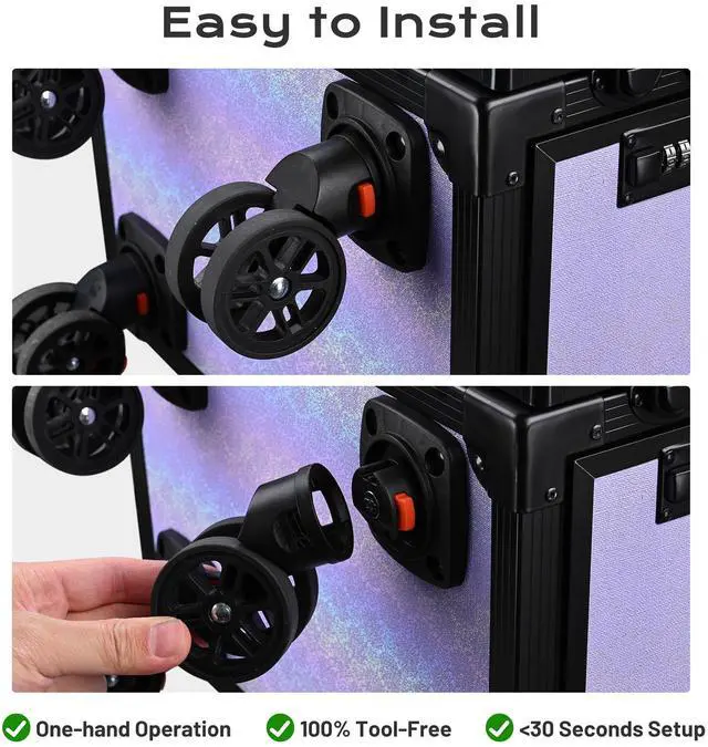 Alt view image 3 of 7 - Byootique Rolling Makeup Train Case Nail Table w/ 4pcs Replacement Wheels Purple