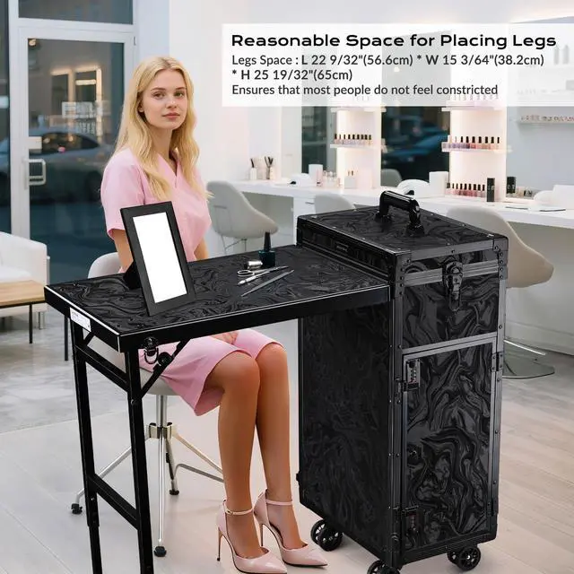 Alt view image 2 of 7 - Byootique Rolling Nail Table & Makeup Case Kit Cosmetic Organizer Aluminum Black