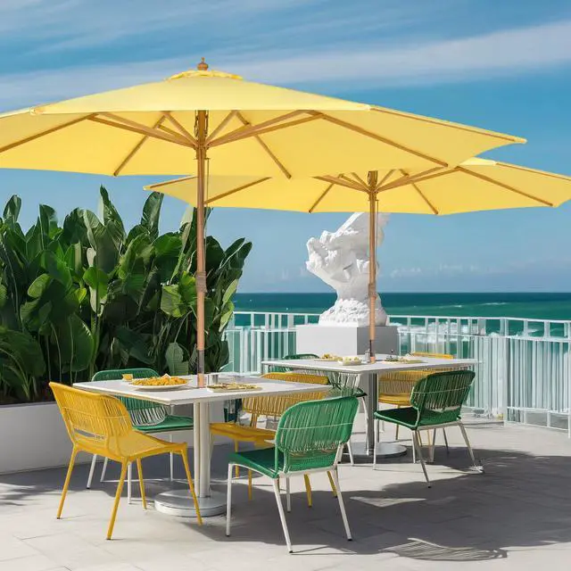 Alt view image 3 of 7 - Yescom 13FT Large Outdoor Patio Umbrella UV30+ Wood 8 Rib Pole for Table Beach Yard Garden Wedding Deck Cafe Pool Yellow