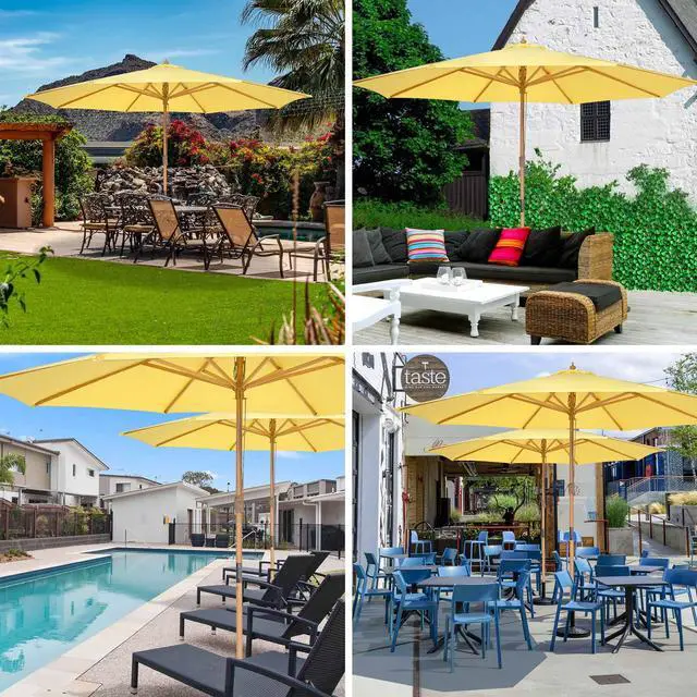 Alt view image 4 of 7 - Yescom 13FT Large Outdoor Patio Umbrella UV30+ Wood 8 Rib Pole for Table Beach Yard Garden Wedding Deck Cafe Pool Yellow