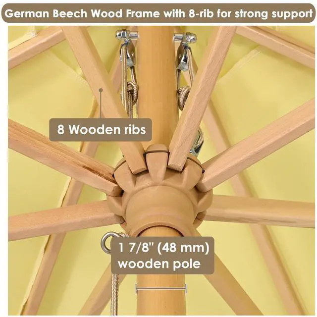 Alt view image 7 of 7 - Yescom 13FT Large Outdoor Patio Umbrella UV30+ Wood 8 Rib Pole for Table Beach Yard Garden Wedding Deck Cafe Pool Yellow