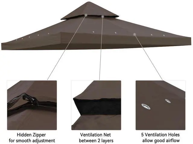 Alt view image 3 of 7 - Yescom 10x10Ft UV30+ Gazebo Replacement Top for 2 Tier Outdoor Canopy Cover Patio Backyard Party Deck Coffee Liqueur