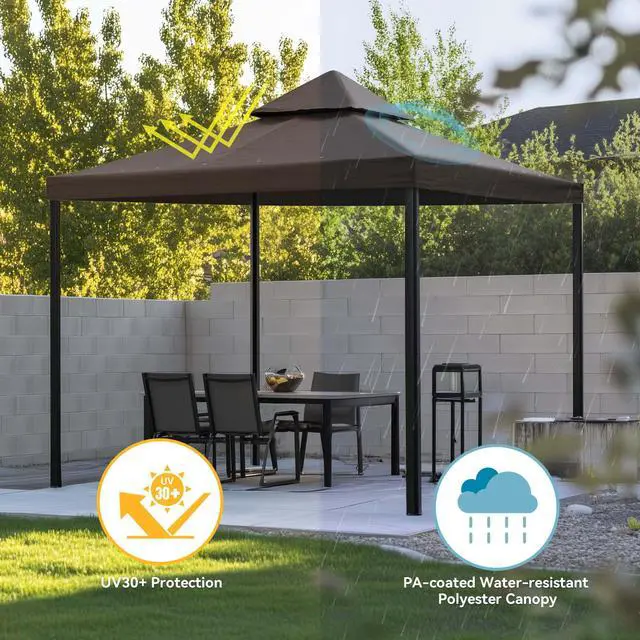 Alt view image 6 of 7 - Yescom 10x10Ft UV30+ Gazebo Replacement Top for 2 Tier Outdoor Canopy Cover Patio Backyard Party Deck Coffee Liqueur