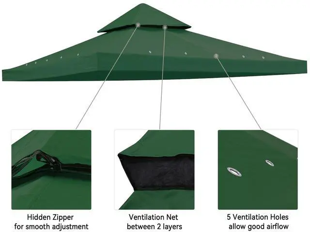 Alt view image 3 of 7 - Yescom 10x10Ft UV30+ Gazebo Replacement Top for 2 Tier Outdoor Canopy Cover Patio Backyard Party Deck Green