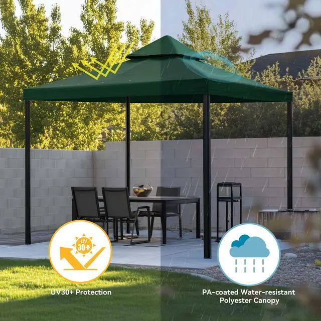 Alt view image 6 of 7 - Yescom 10x10Ft UV30+ Gazebo Replacement Top for 2 Tier Outdoor Canopy Cover Patio Backyard Party Deck Green