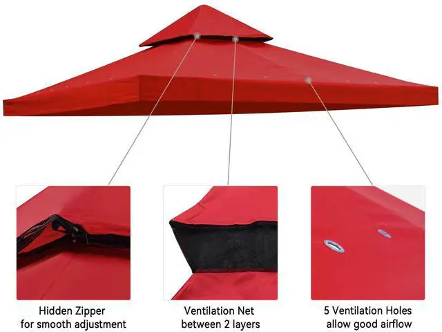 Alt view image 3 of 7 - Yescom 10x10Ft UV30+ Gazebo Replacement Top for 2 Tier Outdoor Canopy Cover Patio Backyard Party Deck Red