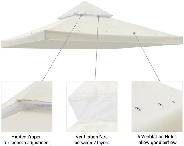 Alt view image 3 of 7 - Yescom 10x10Ft UV30+ Gazebo Replacement Top for 2 Tier Outdoor Canopy Cover Patio Backyard Party Deck Ivory