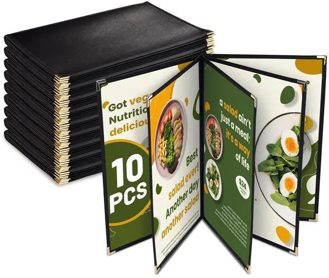 Main image of WeChef 10 Pack Restaurant Menu Covers 8.5" x 14" Book Style 8 Views Clear Cafe