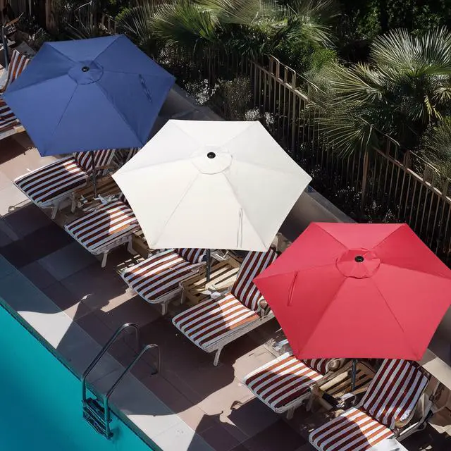 Alt view image 2 of 7 - Yescom 7.5Ft Outdoor Patio Umbrella with Tilt Crank Strap UV Block Sunshade Garden Parasol for Yard Deck Market Pool,Navy+Red+Ivory