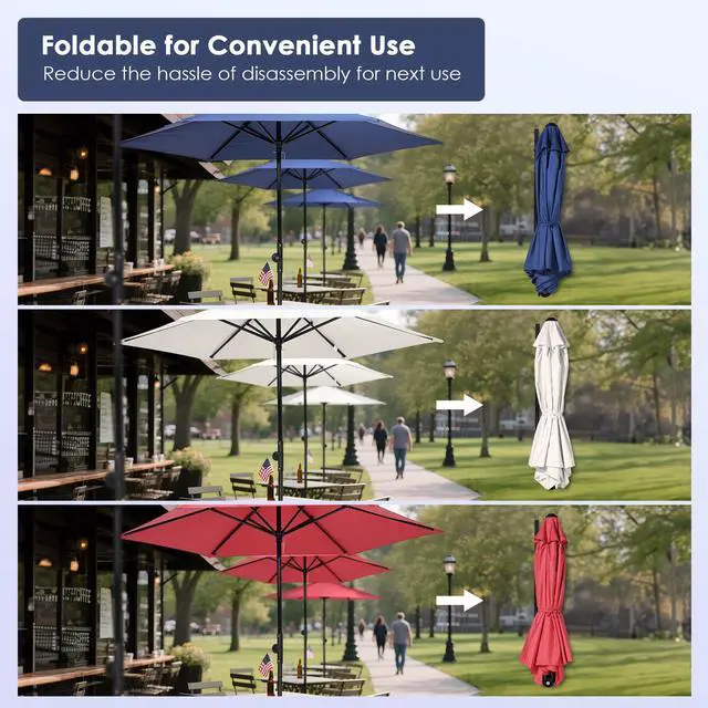 Alt view image 7 of 7 - Yescom 7.5Ft Outdoor Patio Umbrella with Tilt Crank Strap UV Block Sunshade Garden Parasol for Yard Deck Market Pool,Navy+Red+Ivory