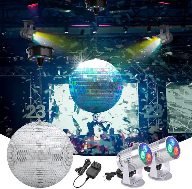 Alt view image 2 of 7 - Yescom 12" Large Disco Ball with Motor and Lights 6RPM Rotator & 2PCS 3W RGB Spotlights for 70s 80s Party DJ Bands Studio Event