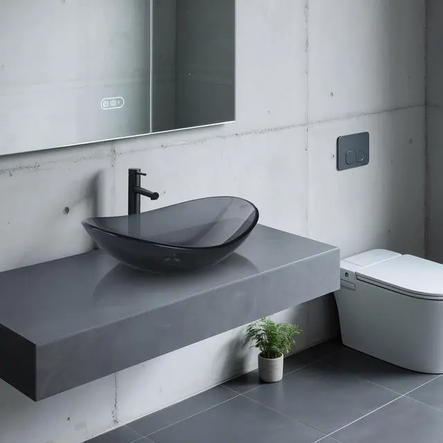 Main image of Aquaterior Bathroom Vessel Sink & Faucet Kit 8" Vanity Mixer Tap Tempered Glass