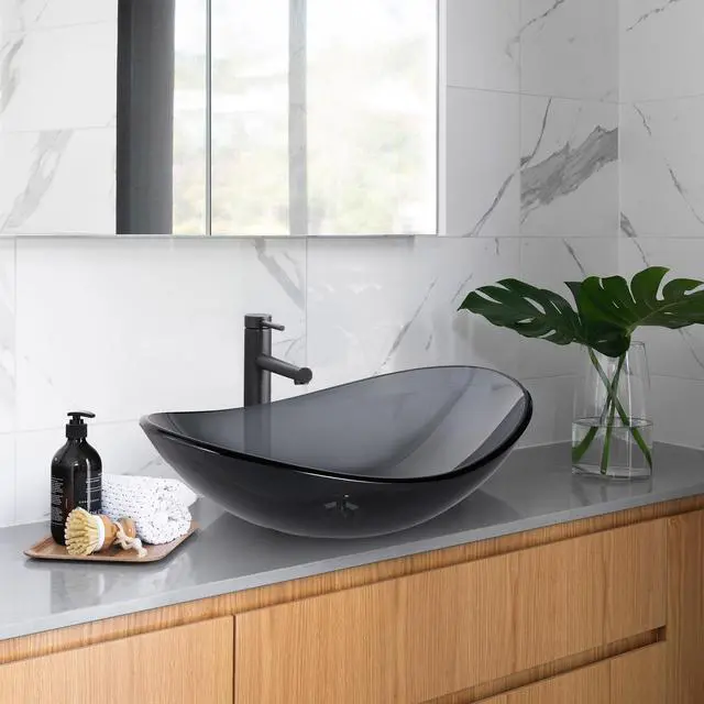 Alt view image 2 of 7 - Aquaterior Bathroom Vessel Sink & Faucet Kit 8" Vanity Mixer Tap Tempered Glass