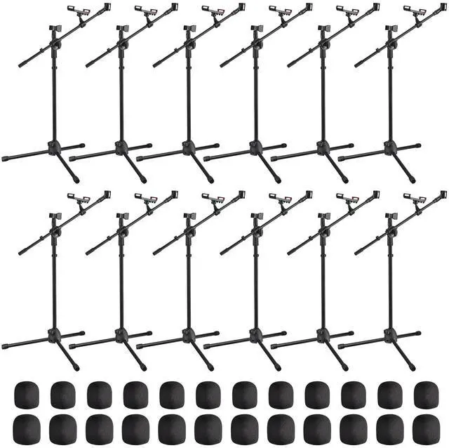 Main image of 12 Packs Microphone Boom Arm Stand Dual Mic Clips Adjustable Tripod Phone Holder