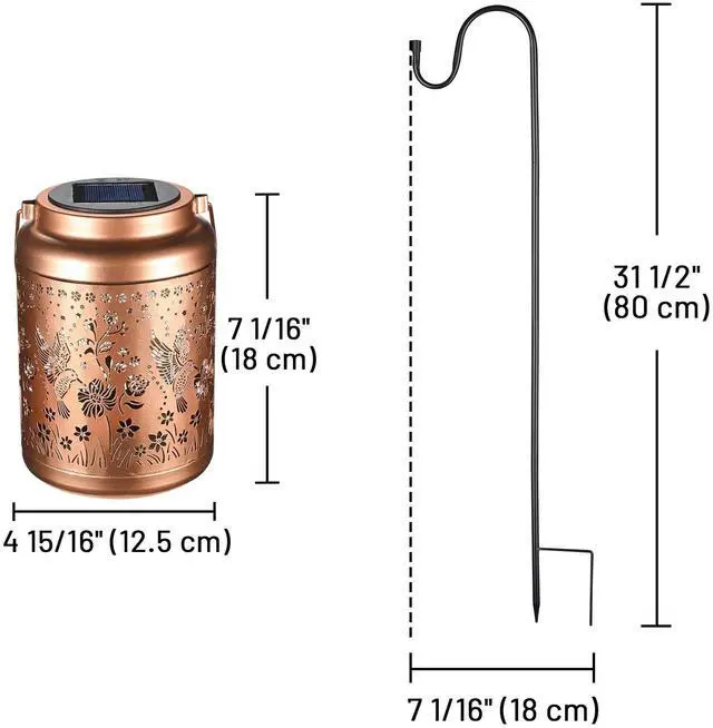 Alt view image 7 of 7 - LAGarden Hummingbird Solar Lantern with Shepherds Hooks Outdoor Hanging Decor Light Christmas Gifts Yard Patio 6Pack