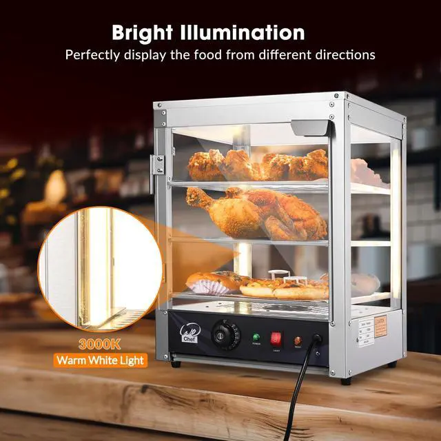 Alt view image 2 of 7 - WeChef 15" Commercial Countertop Food 3-Tier Pizza Warmer with LED Adjustable Lighting Food Heater Display Case Stainless Steel for Buffet Restaurant Pizza Display Case