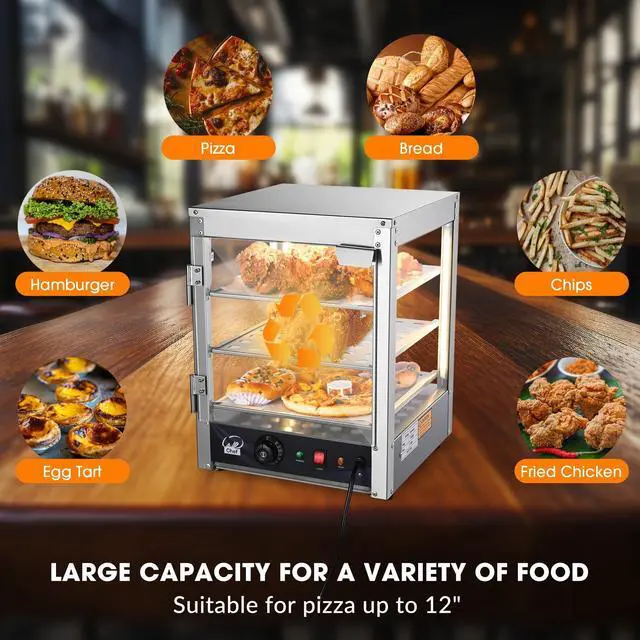 Alt view image 7 of 7 - WeChef 15" Commercial Countertop Food 3-Tier Pizza Warmer with LED Adjustable Lighting Food Heater Display Case Stainless Steel for Buffet Restaurant Pizza Display Case