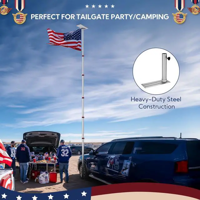 Alt view image 4 of 7 - Yescom EZ GO 30ft Starlink Mini Ground Pole Mount Kit with Adapter & Tire Stand, Starlink Mini Telescopic Tailgate Flagpole & Base Kit for Outdoor RV Camping Silver