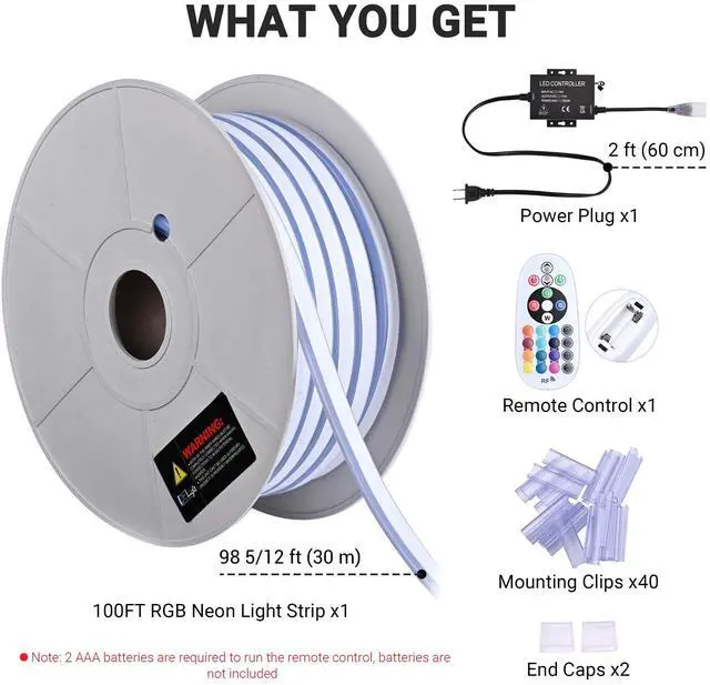 Alt view image 2 of 7 - DELight 100FT RGB Neon Rope Lights with Remote Control & APP AC 110V IP65 Waterproof Music Sync Dimmable Cuttable DIY DEL-D100R