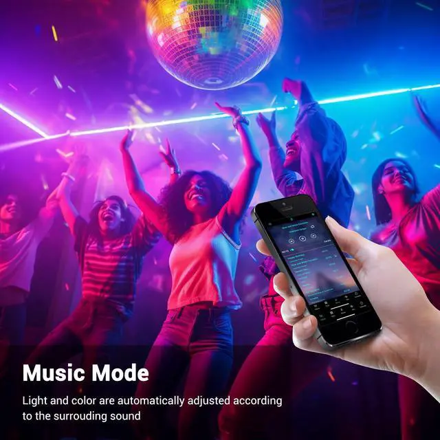 Alt view image 4 of 7 - DELight 100FT RGB Neon Rope Lights with Remote Control & APP AC 110V IP65 Waterproof Music Sync Dimmable Cuttable DIY DEL-D100R