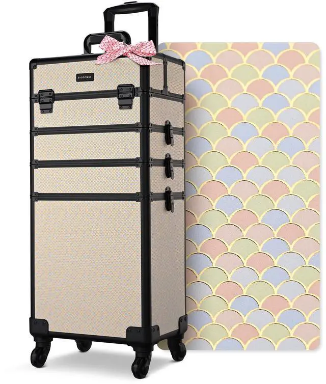 Main image of Byootique Rolling Makeup Train Case on Wheels 4in1 Cosmetology Art Deco Pastel