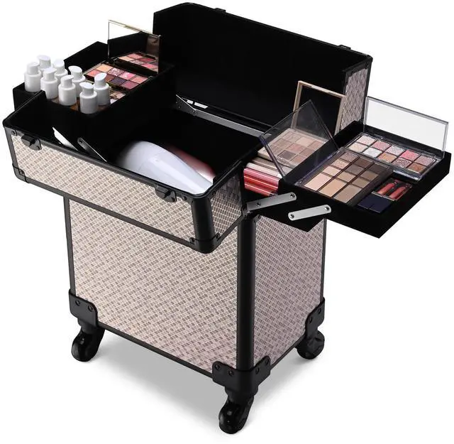 Alt view image 2 of 7 - Byootique Rolling Makeup Train Case Cosmetology Organizer Box Art Deco Graphite