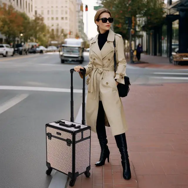 Alt view image 7 of 7 - BYOOTIQUE Rolling Makeup Train Case on Wheels 3-Piece Hairdressing Brush Bags Cosmetology Art Deco Graphite