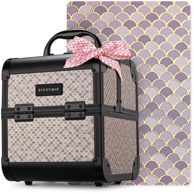 Main image of Byootique Makeup Train Case with Mirror Cosmetic Organizer Art Deco Graphite