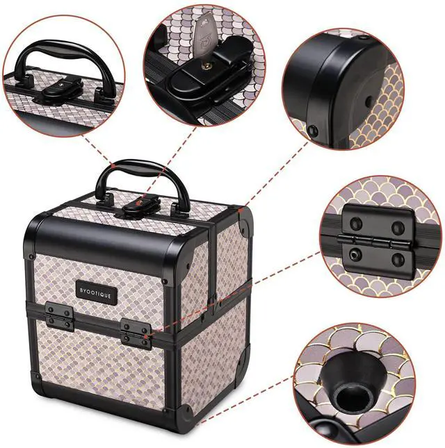 Alt view image 6 of 7 - BYOOTIQUE Rolling Makeup Train Case on Wheels 3-Piece Hairdressing Brush Bags Cosmetology Art Deco Graphite