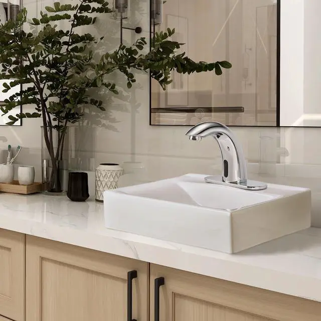 Alt view image 2 of 7 - Aquaterior 5" Touchless Bathroom Faucet with Rectangle Vessel Sink Brush Chrome