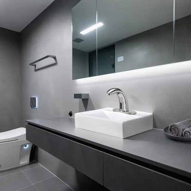 Alt view image 3 of 7 - Aquaterior 5" Touchless Bathroom Faucet with Rectangle Vessel Sink Brush Chrome