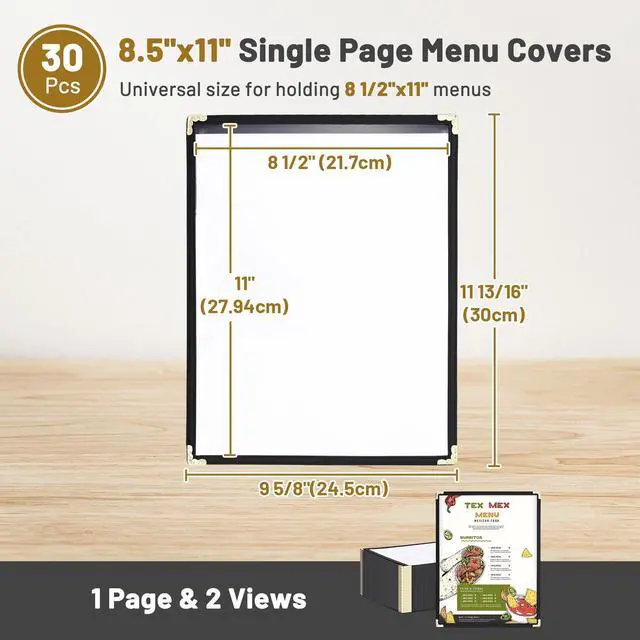 Alt view image 6 of 7 - WeChef 30 Packs Restaurant Menu Covers 8.5 x 11 Single Page 1 Page 2 Views Black