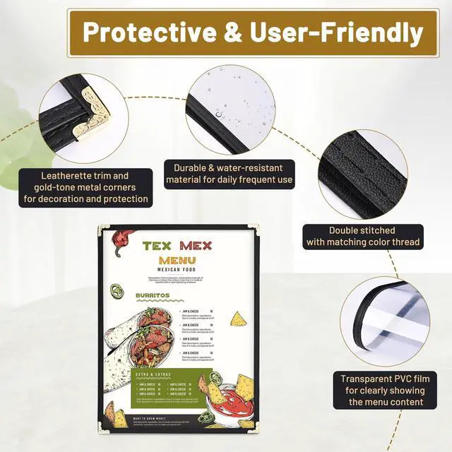 Alt view image 4 of 7 - WeChef 30 Packs Restaurant Menu Covers 8.5 x 11 Single Page 1 Page 2 Views Black