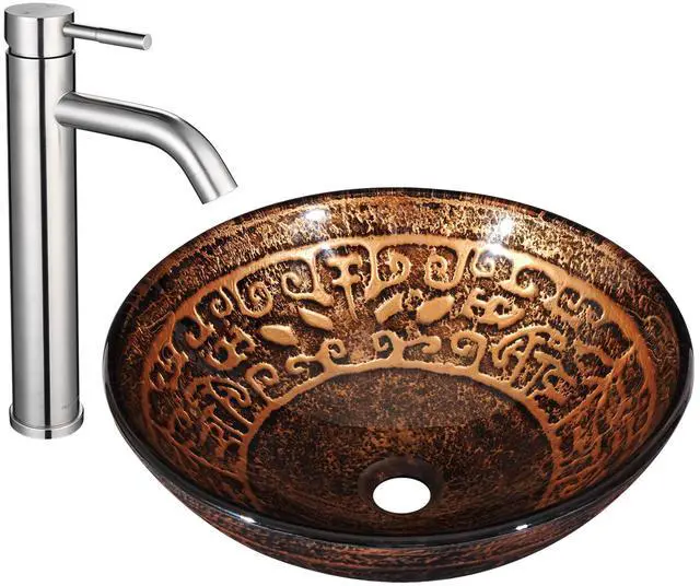 Main image of Aquaterior Tempered Glass Vessel Sink Antique Totem with Single Handle Faucet