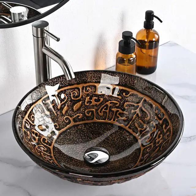 Alt view image 3 of 7 - Aquaterior Tempered Glass Vessel Sink Antique Totem with Single Handle Faucet