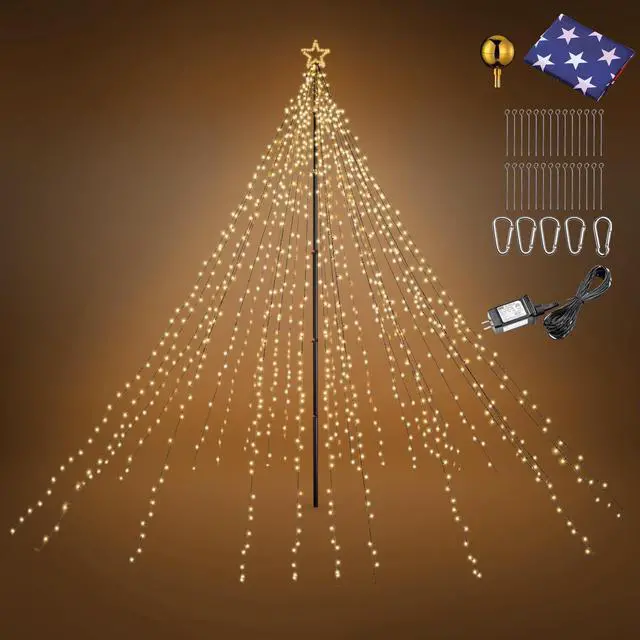 Alt view image 2 of 7 - Yescom 4840 LED 20Ft Flag Pole Christmas Tree Light Kit Giant-Sized with Star Top for Outdoor Holiday Decor Event, Warm White